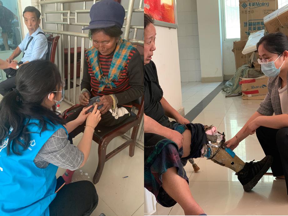 图为中国残疾人辅助器具中心技师为患者检查