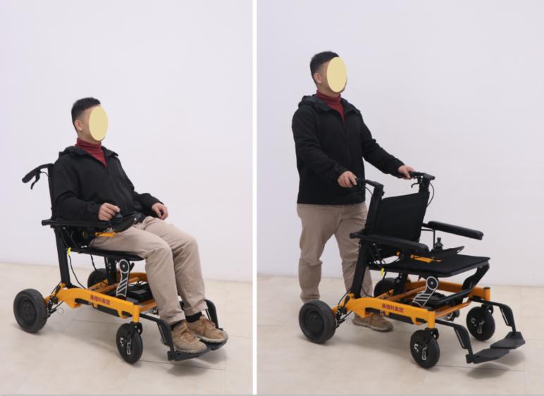 图为可折叠便携式助行器电动轮椅样机